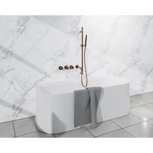 Fortifura Nebbio Badcombinatie-set - thermostaatkraan - inbouwdeel - glijstang - metalen doucheslang - staaf handdouche - uitbreiding inbouwdeel - uitloop - geborsteld koper PVD (koper) SW1183069 SW1111533 SW970048 SW970046 SW1183076 SW