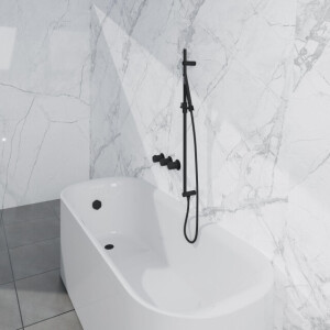 Fortifura Nebbio Badcombinatie-set - thermostaatkraan - glijstang met geïntegreerde wandaansluitbocht - metalen doucheslang - staaf handdouche - badvulcombinatie - mat zwart SW1183065 SW1111528 SW706203 SW496811 SW1108811 SW