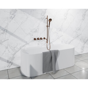 Fortifura Nebbio Badcombinatie-set - thermostaatkraan - inbouwdeel - glijstang - metalen doucheslang - ronde handdouche - uitbreiding inbouwdeel - uitloop - geborsteld koper SW1183069 SW1111533 SW970048 SW970047 SW1183076 SW