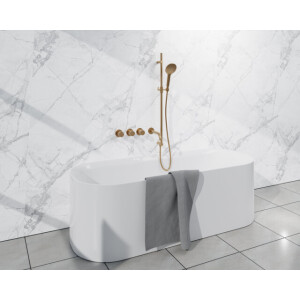 Fortifura Nebbio Badcombinatie-set - thermostaatkraan - inbouwdeel - glijstang - metalen doucheslang - ronde handdouche - uitbreiding inbouwdeel - uitloop - geborsteld messing SW1183067 SW1111531 SW706206 SW799449 SW1183076 SW