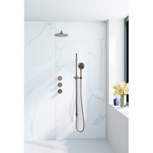 Fortifura Nebbio Regendoucheset - inbouwkraan - inbouwdeel - glijstang - doucheslang glad - ronde handdouche - 35cm wandarm - ronde hoofddouche - geborsteld koper PVD (koper) SW1183069 SW1111533 SW799407 SW970047 SW970043 SW1