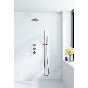 Fortifura Nebbio Regendoucheset - inbouwkraan - inbouwdeel - glijstang - doucheslang metaal - staaf handdouche - 35cm wandarm - ronde hoofddouche - geborsteld koper PVD (koper) SW1183069 SW1111533 SW970048 SW970046 SW970043 SW1