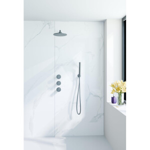 Fortifura Nebbio Regendoucheset - inbouwkraan - inbouwdeel - wandaansluitbocht- doucheslang metaal - staafhanddouche - 35cm wandarm - ronde hoofddouche - geborsteld gunmetal PVD SW1183068 SW1183081 SW766536 SW706207 SW766537 SW7