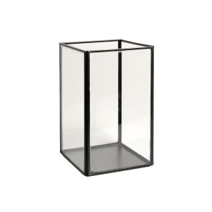 Opbergbakje glas met metalen frame, zwart, hoog, groot