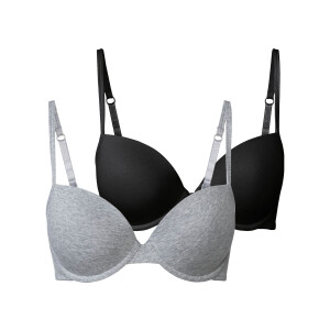 esmara 2 dames beugel BH's (80B, Zwart/grijs)