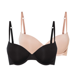esmara 2 dames push-up BH's (Zwart/beige, 80D)