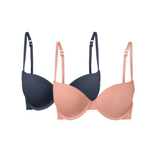 esmara T-Shirt BH, 2 stuks, met gevoerde cups (Donkerblauw/lichtroze, 80B)