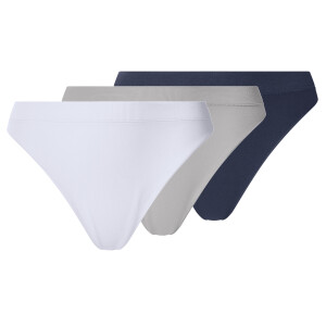 esmara Set van 3 geribde dames strings (Donkerblauw/grijs/wit, XS (32/34))