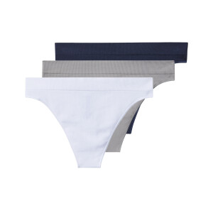 esmara Set van 3 dames strings (marineblauw/lichtgrijs/wit, S (36-38))