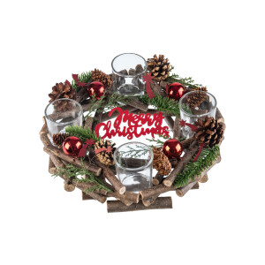 LIVARNO home Kerstkrans met 4 waxinelichthouders (Rood)