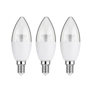 LIVARNO home 2 of 3 LED-lampen (4,9W E14 kaars, set van 3, Transparant)