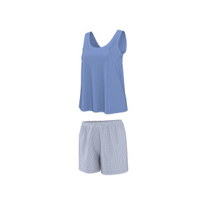 esmara Korte dames pyjama met linnen (Blauw, L (44/46))