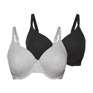 esmara 2 dames beugel-bh's (90D, Zwart/grijs)