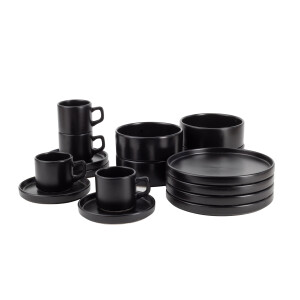 MÖVENPICK Scandinavisch servies van aardewerk, 16-delig. (Zwart)
