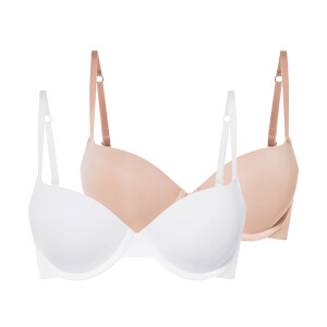 esmara 2 dames push-up BH's (Beige/wit, 85C)