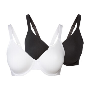 esmara 2 dames beugel-bh's (Zwart/wit, 90D)