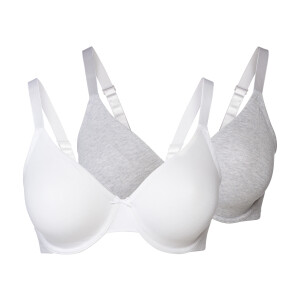 esmara 2 dames beugel-bh&apos;s (85D, Lichtgrijs/wit)