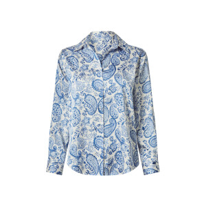 esmara Satijnen dames blouse (Wit/blauw, XS (32/34))