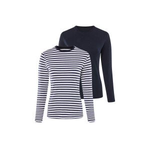 esmara 2 dames shirts (marineblauw/wit gestreept, M (40/42))