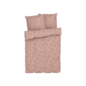 LIVARNO home Microfiber satijnen beddengoed, ademend, 200 x 200 cm (Let op: LV OSNL) (Roze olijfbladeren)
