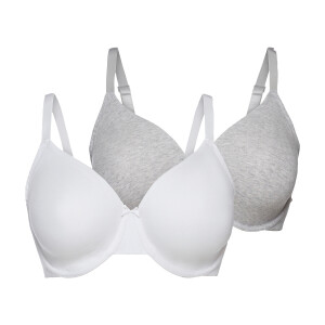 esmara 2 dames beugel-bh's (85D, Grijs/wit)