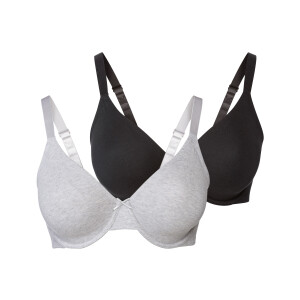 esmara 2 dames beugel-bh's (Zwart/lichtgrijs, 90D)