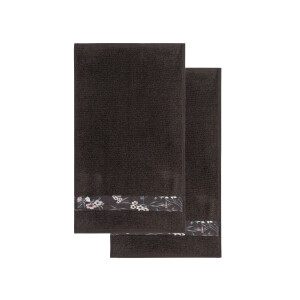 LIVARNO HOME Gastendoeken, 2 stuks, 50 x 100 cm (Bloemen grijs)