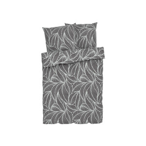 LIVARNO home Satijnen dekbedovertrek 240 x 220 cm (grijs/bladeren)