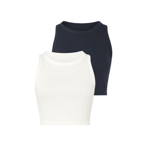 ESMARA Dames crop-tops, 2 stuks, in modieuze ribkwaliteit. (wit/marine, M (40/42))