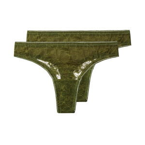 esmara Set van 2 dames strings (Olijfgroen, S (36/38))