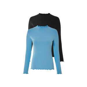 esmara 2 dames shirts (Zwart/blauw, S (36/38))