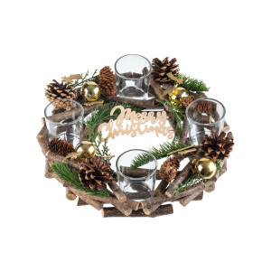 LIVARNO home Kerstkrans met 4 waxinelichthouders (Goud)