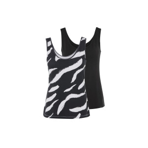 esmara 2 dames tops (Zwart/print, XL (48/50))