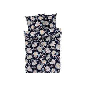 LIVARNO home Satijnen dekbedovertrek 200 x 200 cm (Bloemen/donkerblauw)