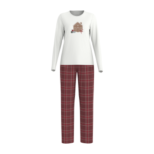 ESMARA Dames pyjama (Wit/rood, L (44-46))