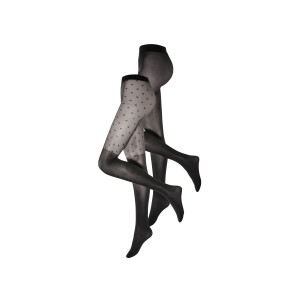 esmara 2 dames panty&apos;s (zwart/stippen, M (40/42))