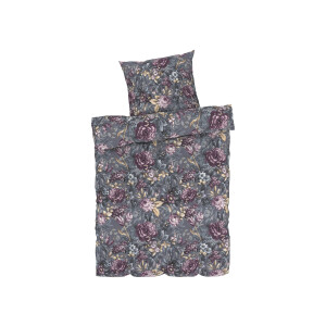 LIVARNO home Dekbedovertrek 140 x 200 cm (Bloemen/grijs)