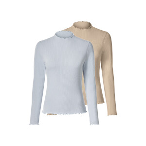 esmara Set van 2 dames longsleeves (beige/lichtblauw, L (44/46))