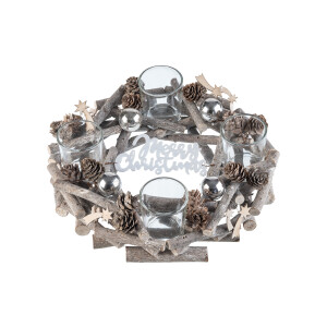 LIVARNO home Kerstkrans met 4 waxinelichthouders (Zilver)