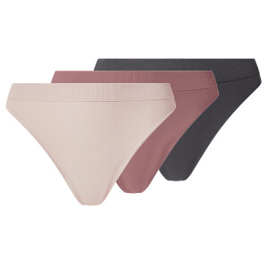 esmara Set van 3 geribde dames strings (Antraciet/lichtroze, XS (32/34))