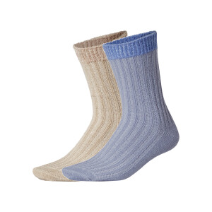 esmara 2 Paar huissokken (Beige/blauw, 35-38)