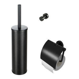 Geesa Nemox Toiletaccessoireset - Toiletborstel met houder - Toiletrolhouder met klep - Handdoekhaak - Zwart 916500-06-115