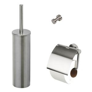 Geesa Nemox Toiletaccessoireset - Toiletborstel met houder - Toiletrolhouder met klep - Handdoekhaak - RVS geborsteld 916500-05-115