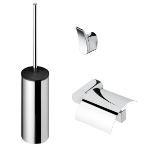 Geesa Wynk Toiletaccessoireset - Toiletborstel met houder - Toiletrolhouder met klep - Handdoekhaak - Chroom 914500-02-115