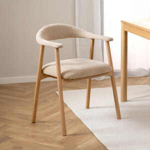 Bendt Eetkamerstoel 'Gerado' Eikenhout en chenille, kleur Beige