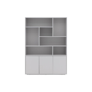 Goossens Basic Buffetkast Madrid, 3 dichte deuren 7 open vakken, grijs melamine, 139 x 191 x 45 cm, elegant chic
