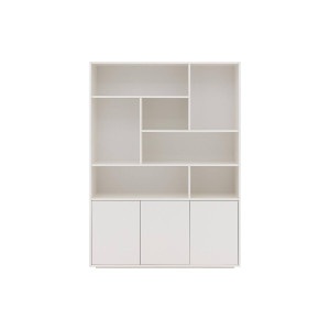 Goossens Basic Buffetkast Madrid, 3 dichte deuren 7 open vakken, wit melamine, 139 x 191 x 45 cm, elegant chic