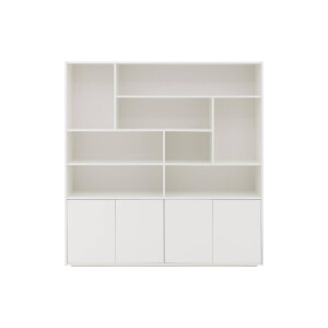 Goossens Basic Buffetkast Madrid, 4 dichte deuren 8 open vakken, wit melamine, 184 x 191 x 45 cm, elegant chic