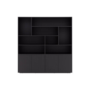 Goossens Basic Buffetkast Madrid, 4 dichte deuren 8 open vakken, zwart melamine, 184 x 191 x 45 cm, elegant chic