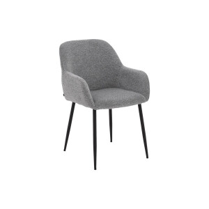 Goossens Basic Eetkamerstoel Anne grijs stof met armleuning,